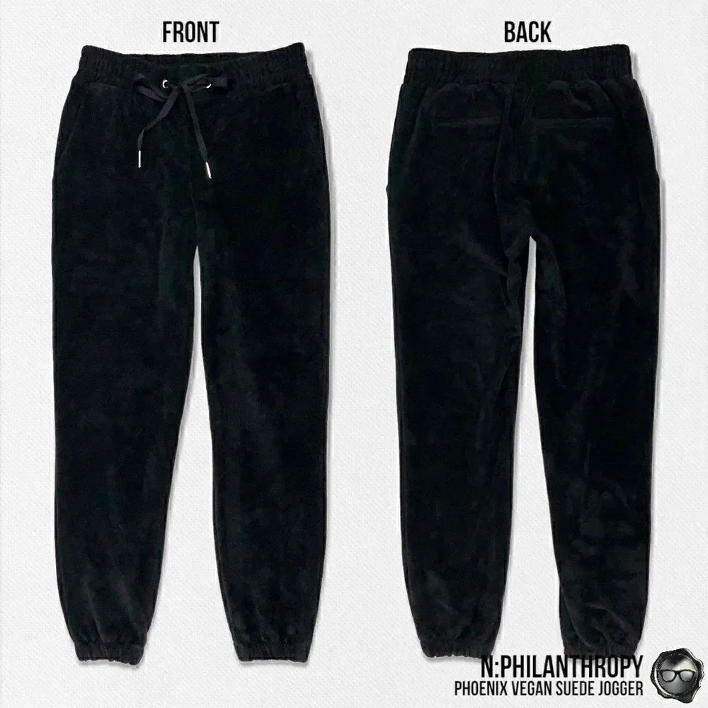 N: PHILANTHROPY PHOENIX FAUX SUEDE JOGGER PANTS IN BLACK CAT VELVET SIZE SMALL